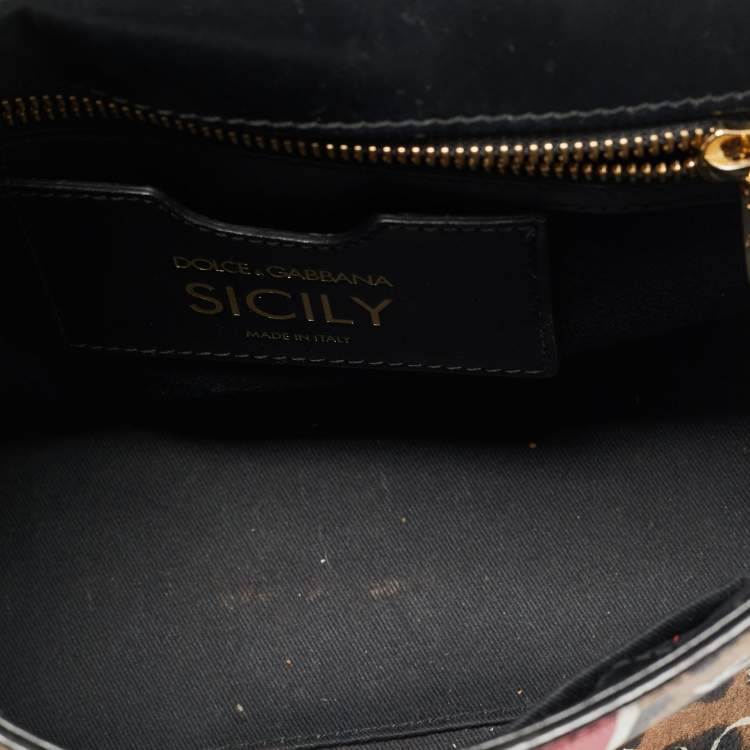 Pre Owned Dolce & Gabbana Multicolor Leopard Print & Graffiti Coated Canvas Medium Miss Sicily Top Handle Bag