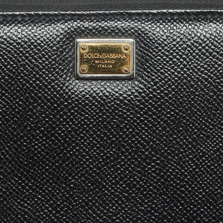 Pre Owned Dolce & Gabbana Black Leather Zip Around Wallet