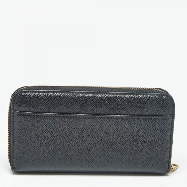 Pre Owned Dolce & Gabbana Black Leather Zip Around Wallet