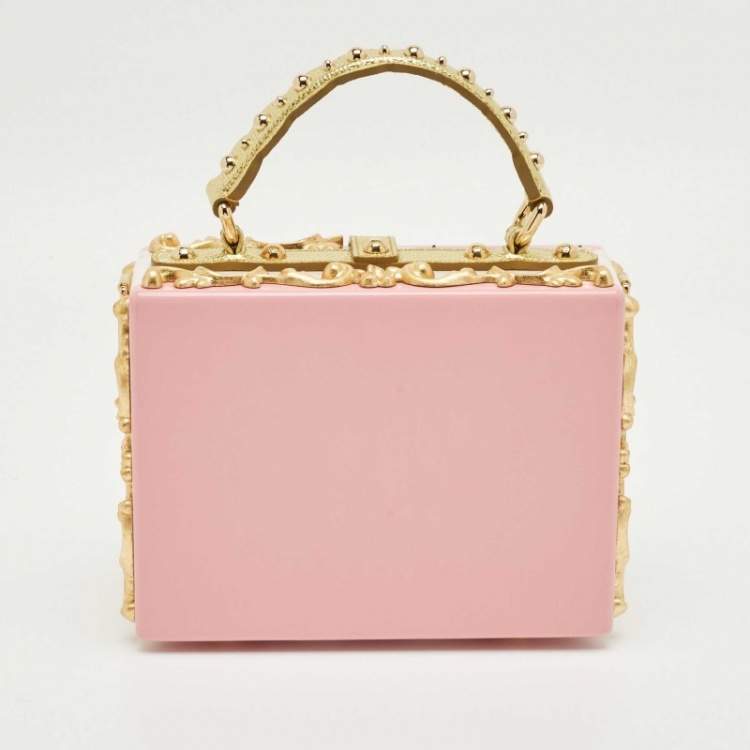 مملوكة مسبقًا Dolce & Gabbana Pink/Gold Roses Baroque Acrylic Dolce Box Top Handle Bag