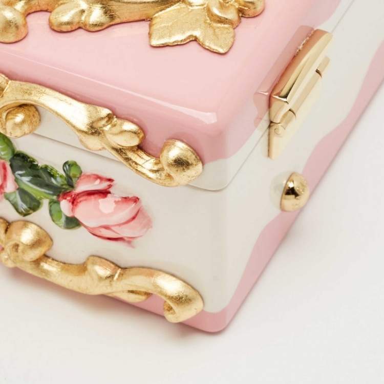 مملوكة مسبقًا Dolce & Gabbana Pink/Gold Roses Baroque Acrylic Dolce Box Top Handle Bag