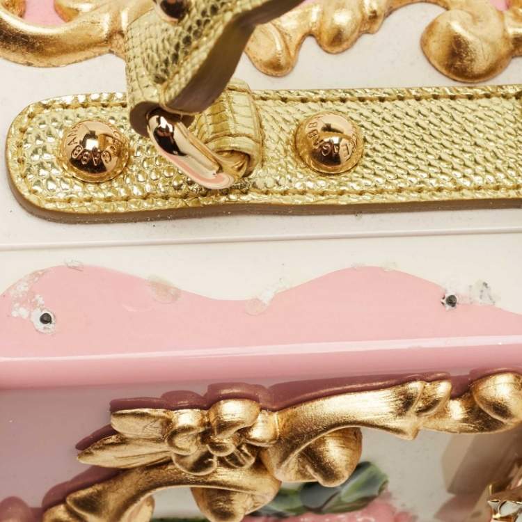 مملوكة مسبقًا Dolce & Gabbana Pink/Gold Roses Baroque Acrylic Dolce Box Top Handle Bag