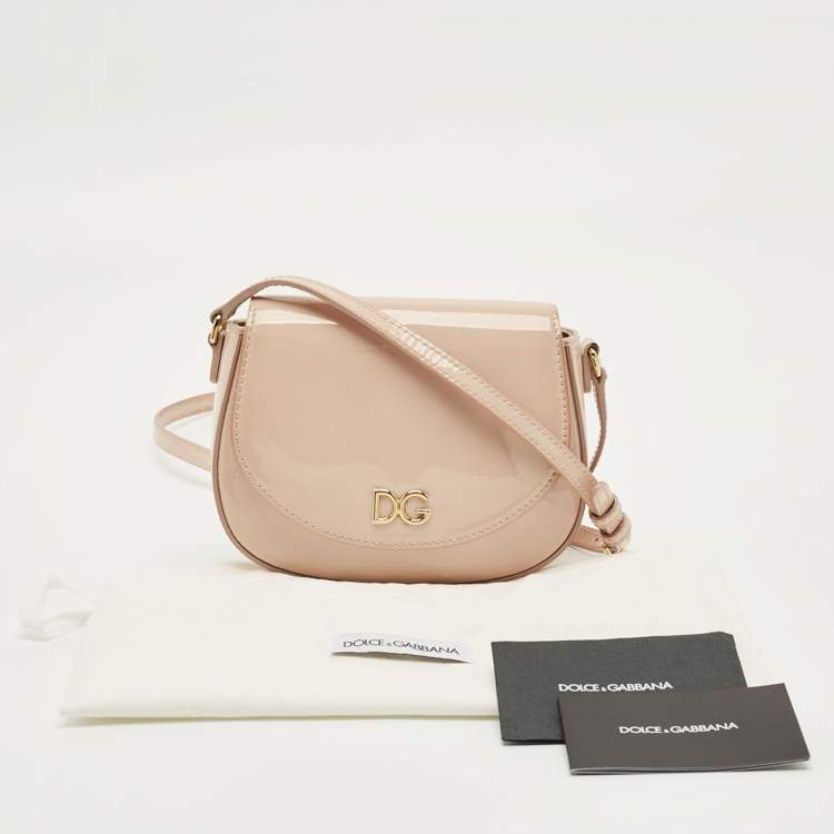 Pre Owned Dolce & Gabbana Beige Bambino Patent Leather Flap Crossbody Bag