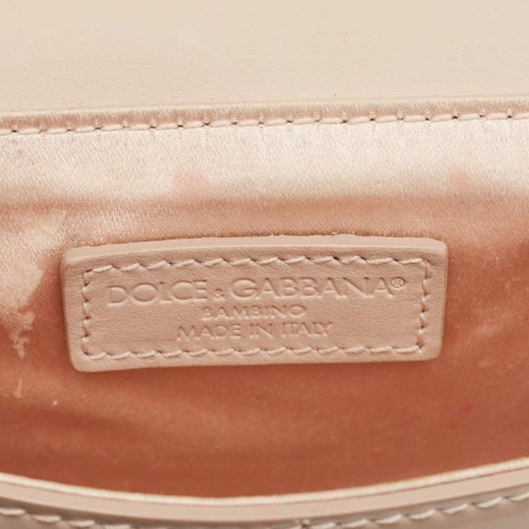 Pre Owned Dolce & Gabbana Beige Bambino Patent Leather Flap Crossbody Bag