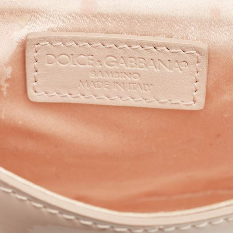 Pre Owned Dolce & Gabbana Beige Bambino Patent Leather Flap Crossbody Bag