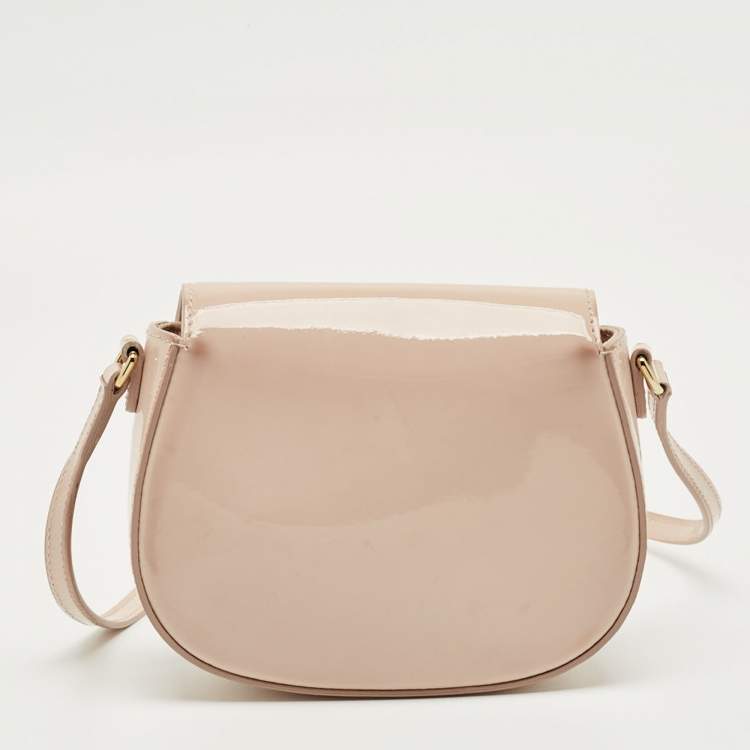 Pre Owned Dolce & Gabbana Beige Bambino Patent Leather Flap Crossbody Bag