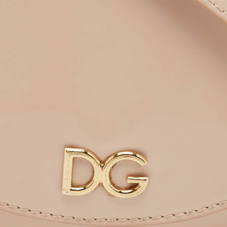 Pre Owned Dolce & Gabbana Beige Bambino Patent Leather Flap Crossbody Bag