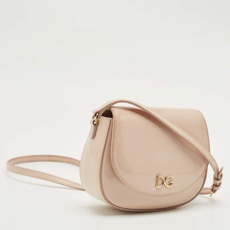 Pre Owned Dolce & Gabbana Beige Bambino Patent Leather Flap Crossbody Bag