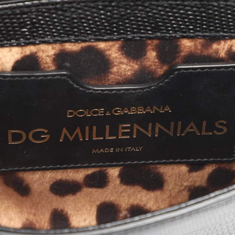 Pre Owned Dolce & Gabbana Black Lizard Embossed Leather DG Millennials Shoulder Bag