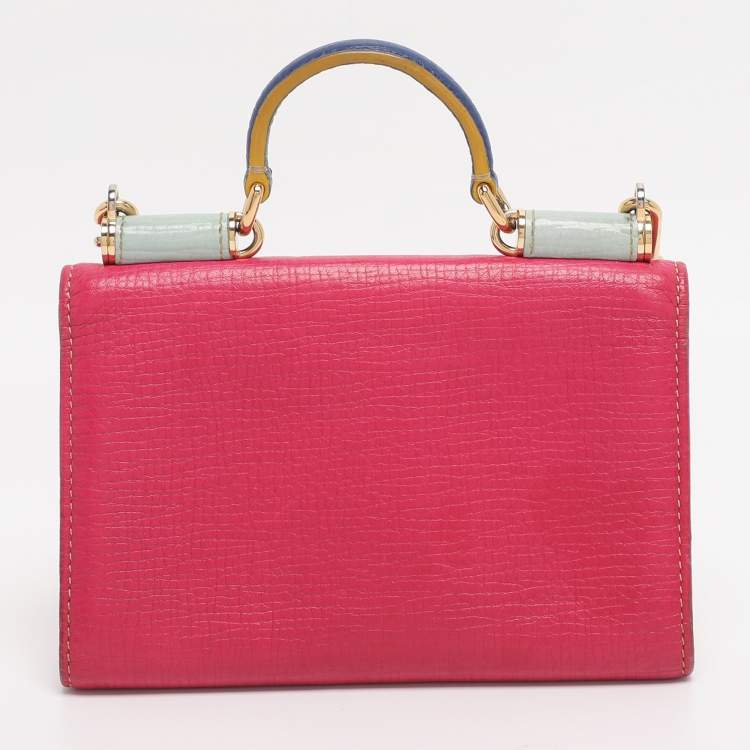 Pre Owned Dolce & Gabbana Pink Leather Miss Sicily Von Wallet on Chain