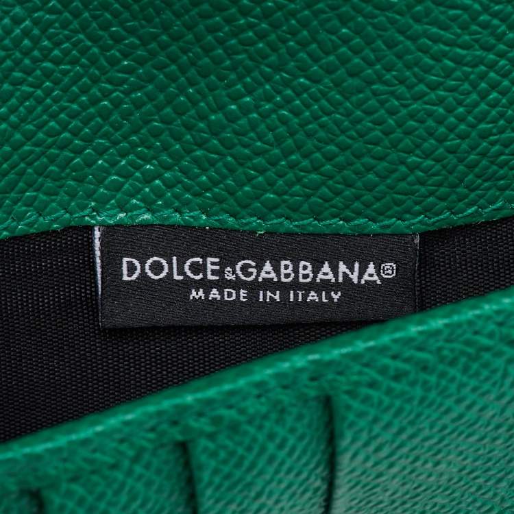 Pre Owned Dolce & Gabbana Green Leaf Print Leather Miss Sicily Von Wallet On Chain