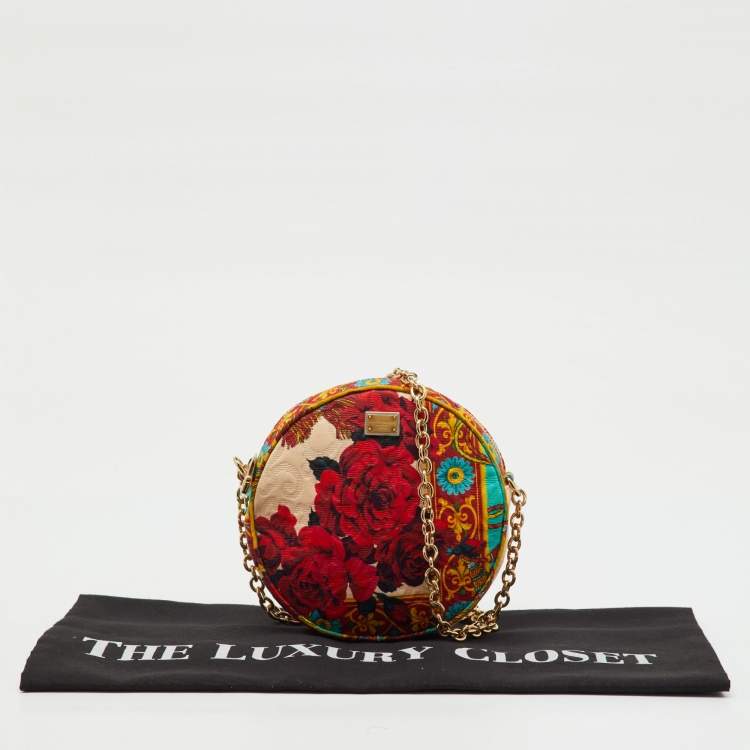 Pre Owned Dolce & Gabbana Multicolor Floral Print Fabric Miss Glam Round Shoulder Bag