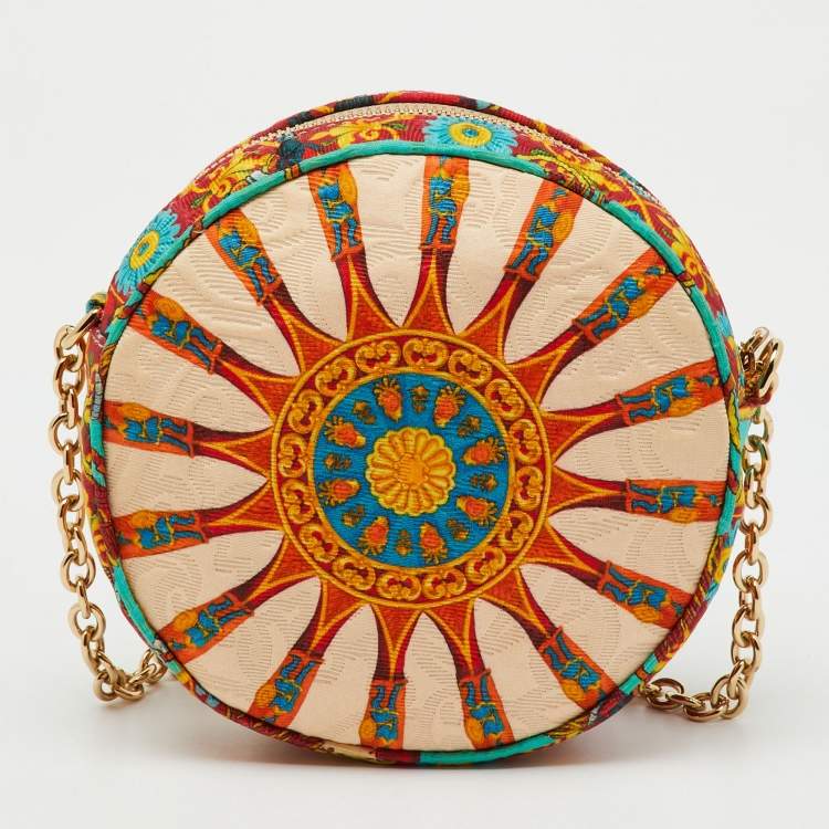 Pre Owned Dolce & Gabbana Multicolor Floral Print Fabric Miss Glam Round Shoulder Bag