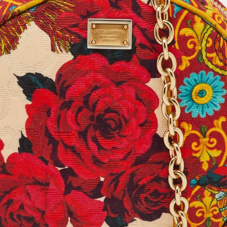 Pre Owned Dolce & Gabbana Multicolor Floral Print Fabric Miss Glam Round Shoulder Bag