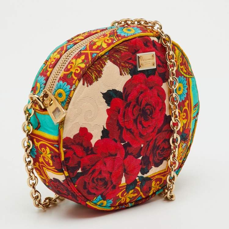 Pre Owned Dolce & Gabbana Multicolor Floral Print Fabric Miss Glam Round Shoulder Bag