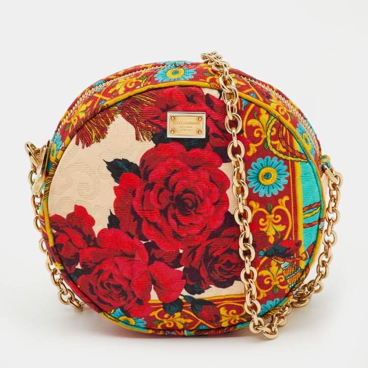 Pre Owned Dolce & Gabbana Multicolor Floral Print Fabric Miss Glam Round Shoulder Bag