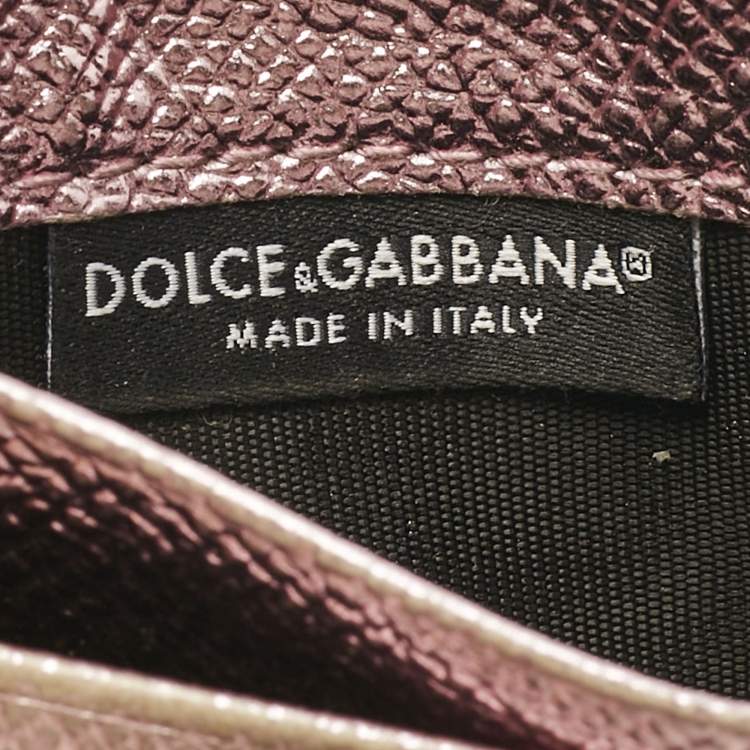 Pre Owned Dolce & Gabbana Metallic Pink Leather DG Crystals Card Holder