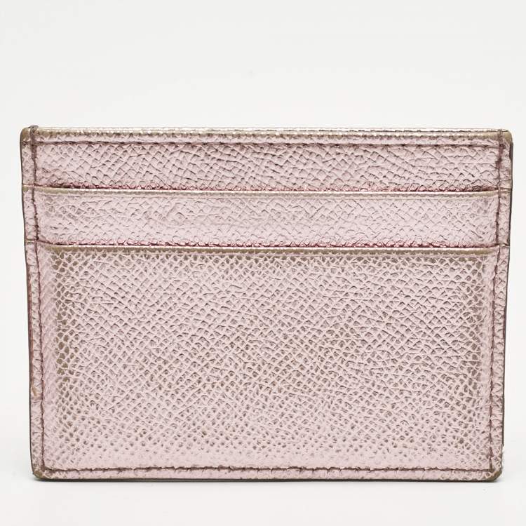 Pre Owned Dolce & Gabbana Metallic Pink Leather DG Crystals Card Holder