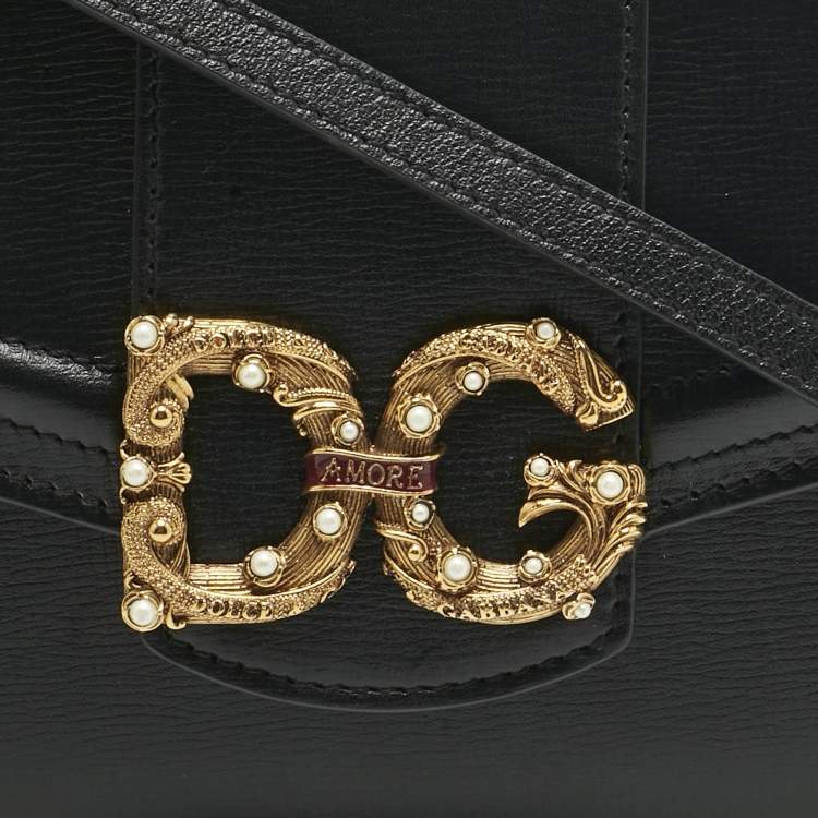 Pre Owned Dolce & Gabbana Black Leather DG Amore Clutch Bag