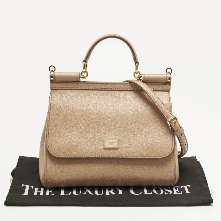 Pre Owned Dolce & Gabbana Beige Leather Medium Miss Sicily Top Handle Bag