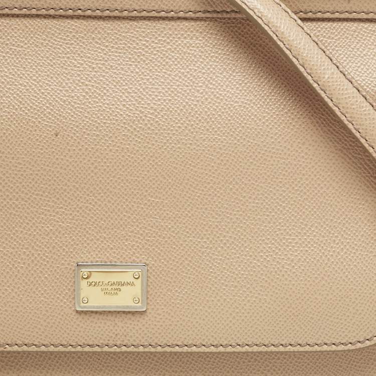 Pre Owned Dolce & Gabbana Beige Leather Medium Miss Sicily Top Handle Bag