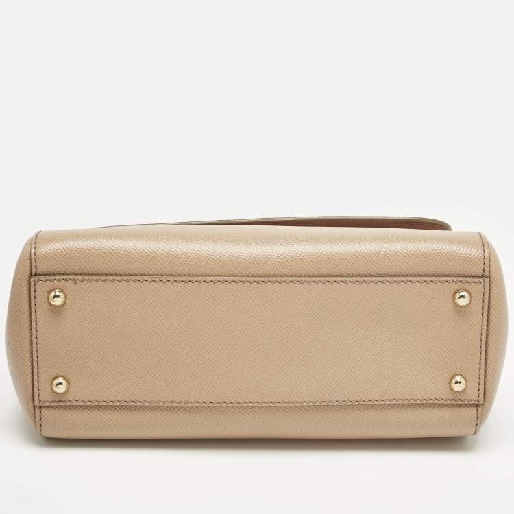 Pre Owned Dolce & Gabbana Beige Leather Medium Miss Sicily Top Handle Bag
