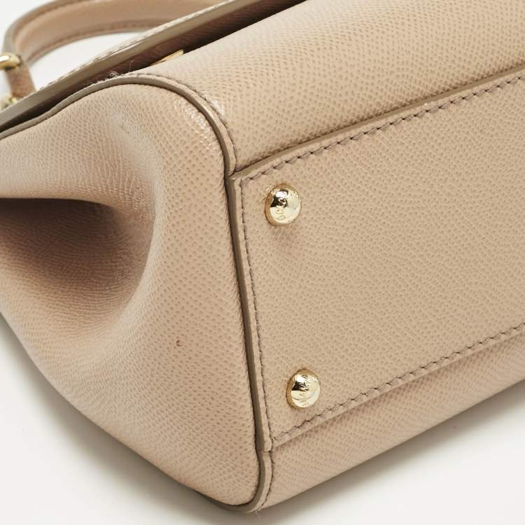 Pre Owned Dolce & Gabbana Beige Leather Medium Miss Sicily Top Handle Bag