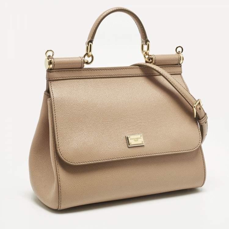 Pre Owned Dolce & Gabbana Beige Leather Medium Miss Sicily Top Handle Bag