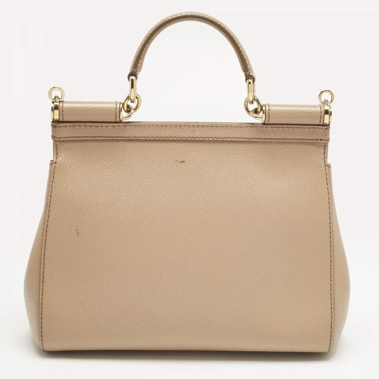 Pre Owned Dolce & Gabbana Beige Leather Medium Miss Sicily Top Handle Bag