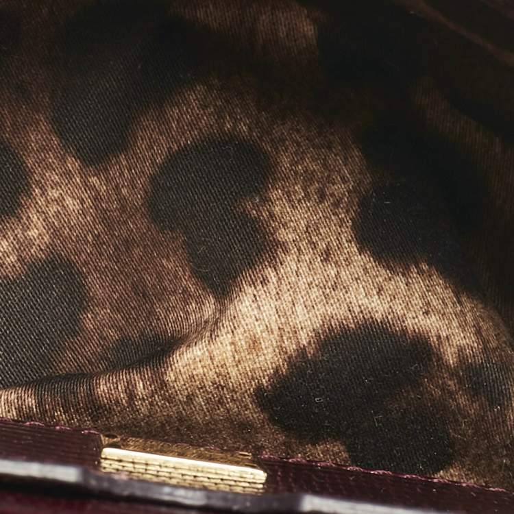 Pre Owned Dolce & Gabbana Burgundy Lizard Embossed Leather Micro Miss Sicily Top Handle Bag
