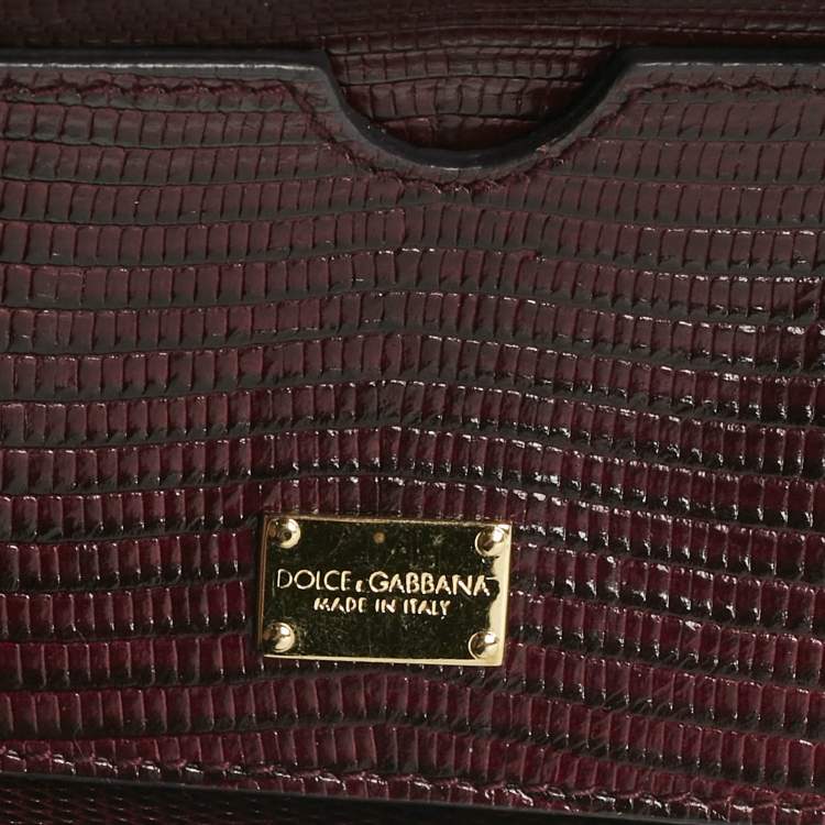 Pre Owned Dolce & Gabbana Burgundy Lizard Embossed Leather Micro Miss Sicily Top Handle Bag