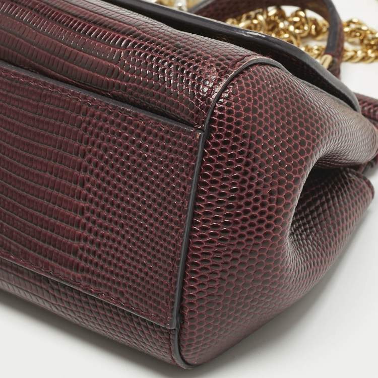 Pre Owned Dolce & Gabbana Burgundy Lizard Embossed Leather Micro Miss Sicily Top Handle Bag