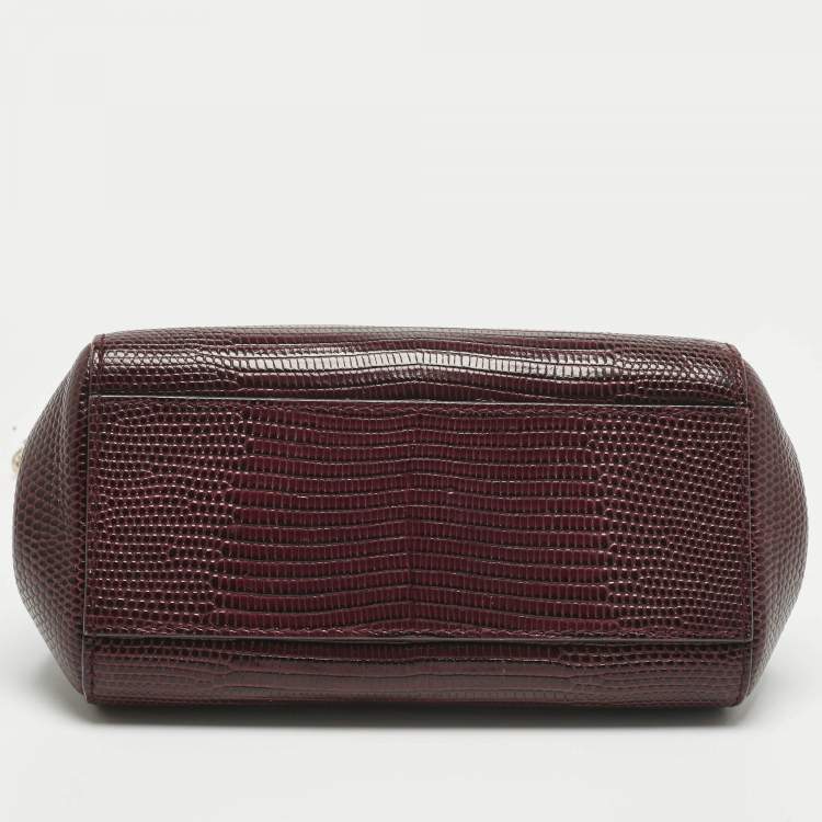 Pre Owned Dolce & Gabbana Burgundy Lizard Embossed Leather Micro Miss Sicily Top Handle Bag