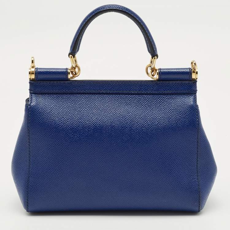 Pre Owned Dolce & Gabbana Blue Leather Small Miss Sicily Top Handle Bag