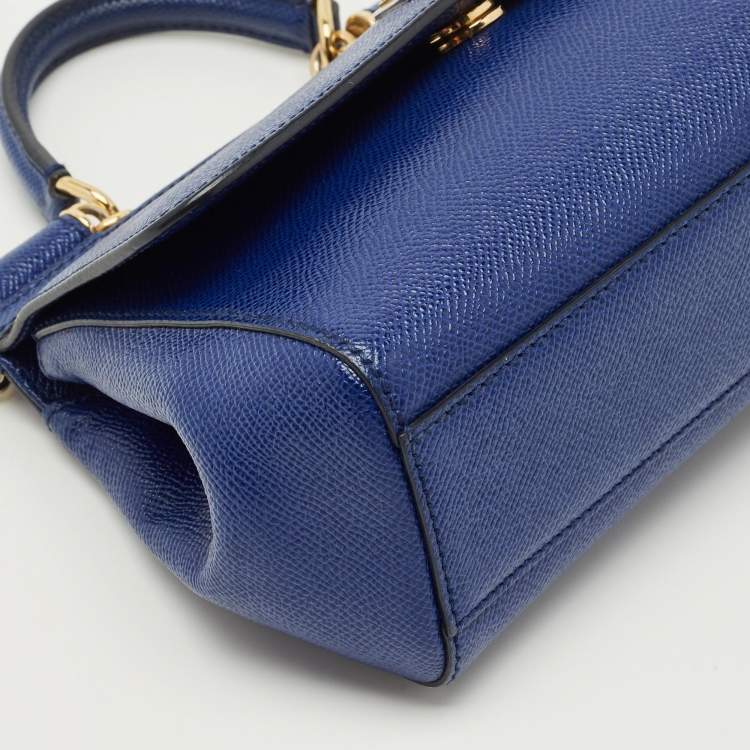 Pre Owned Dolce & Gabbana Blue Leather Small Miss Sicily Top Handle Bag