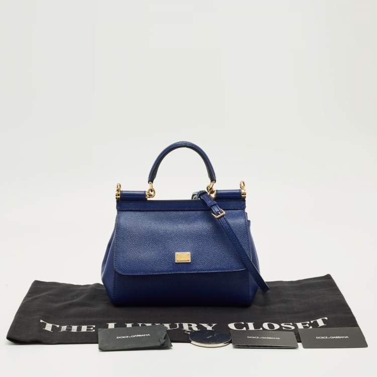 Pre Owned Dolce & Gabbana Blue Leather Small Miss Sicily Top Handle Bag