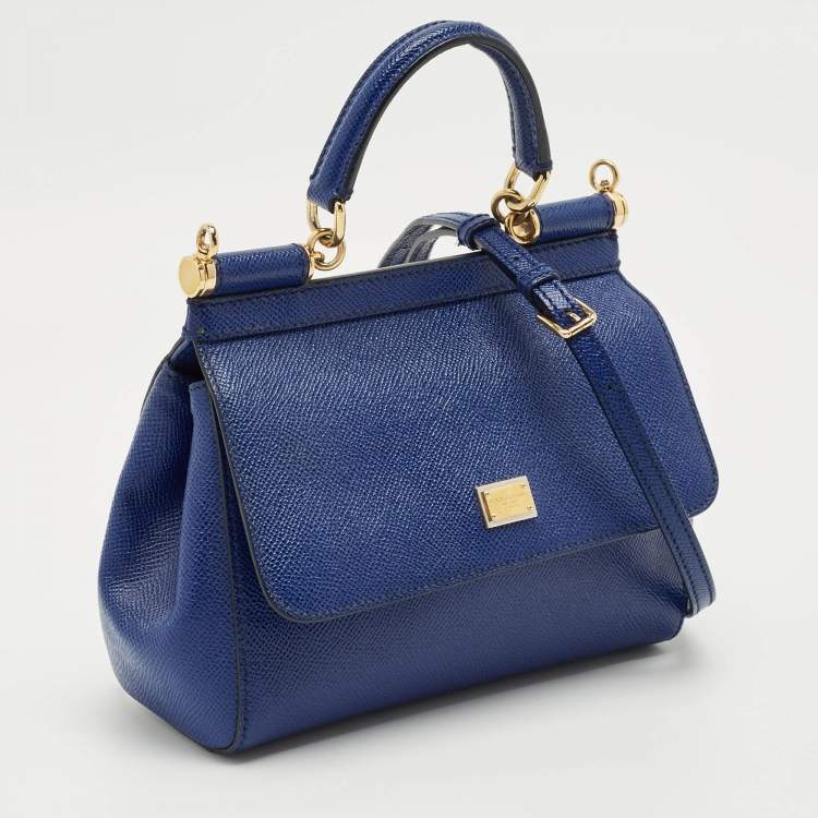 Pre Owned Dolce & Gabbana Blue Leather Small Miss Sicily Top Handle Bag
