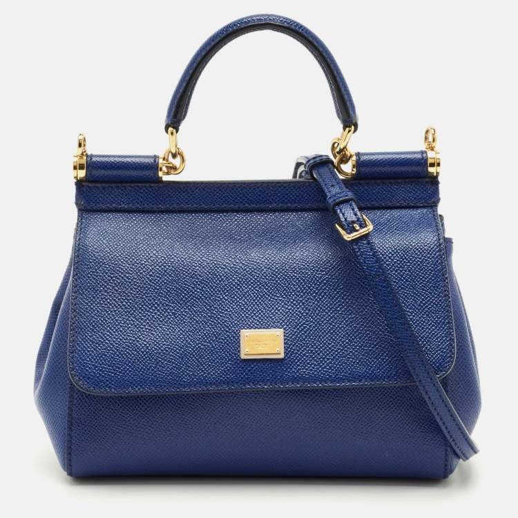 Pre Owned Dolce & Gabbana Blue Leather Small Miss Sicily Top Handle Bag
