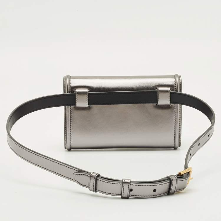 Pre Owned Dolce & Gabbana Metallic Grey Leather Devotion Belt Bag