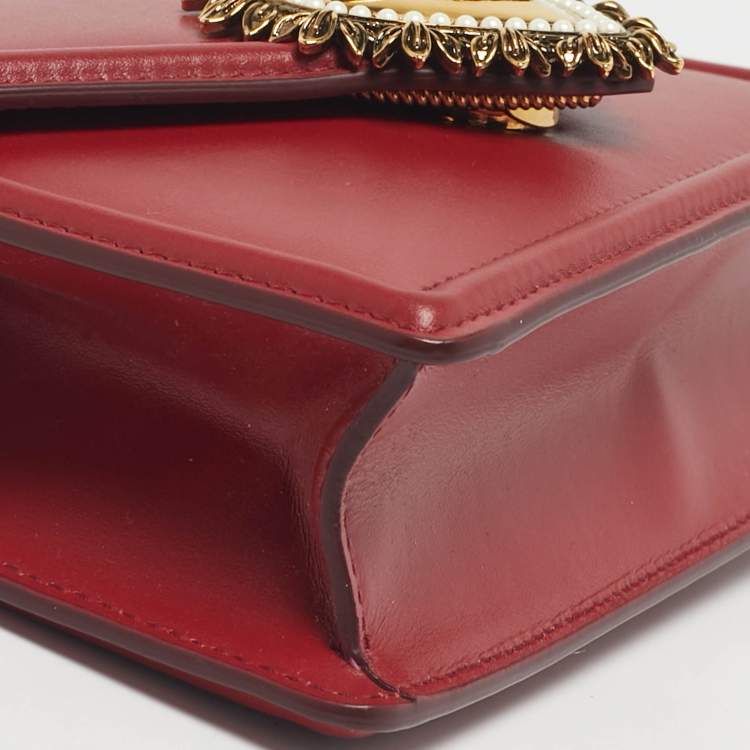 Pre Owned Dolce & Gabbana Red Leather Small Devotion Top Handle Bag