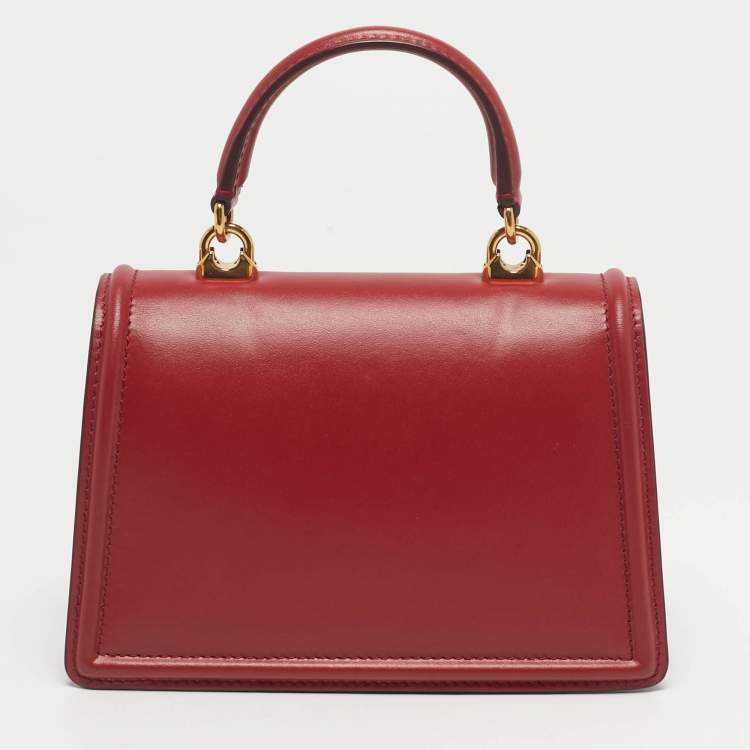 Pre Owned Dolce & Gabbana Red Leather Small Devotion Top Handle Bag