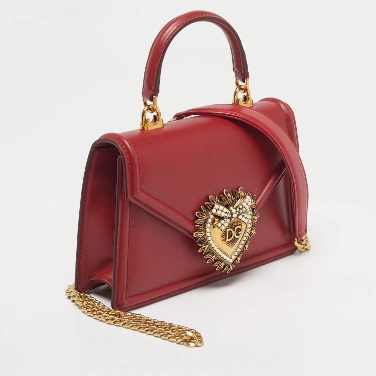Pre Owned Dolce & Gabbana Red Leather Small Devotion Top Handle Bag