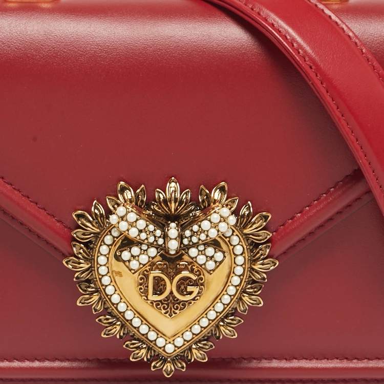 Pre Owned Dolce & Gabbana Red Leather Small Devotion Top Handle Bag
