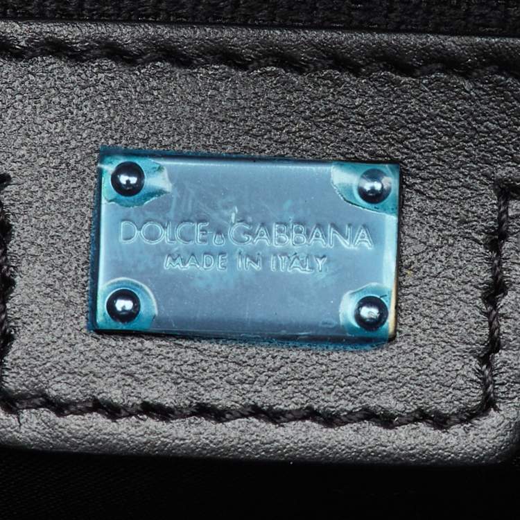 Pre Owned Dolce & Gabbana Orange/Black Canvas and Leather Embroidered Logo Shopper Tote