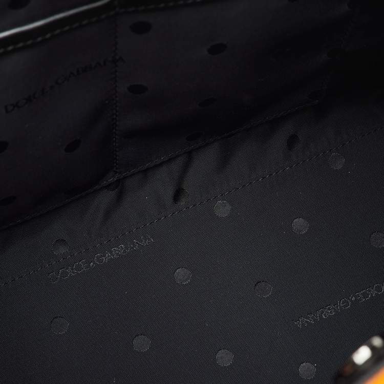 Pre Owned Dolce & Gabbana Orange/Black Canvas and Leather Embroidered Logo Shopper Tote