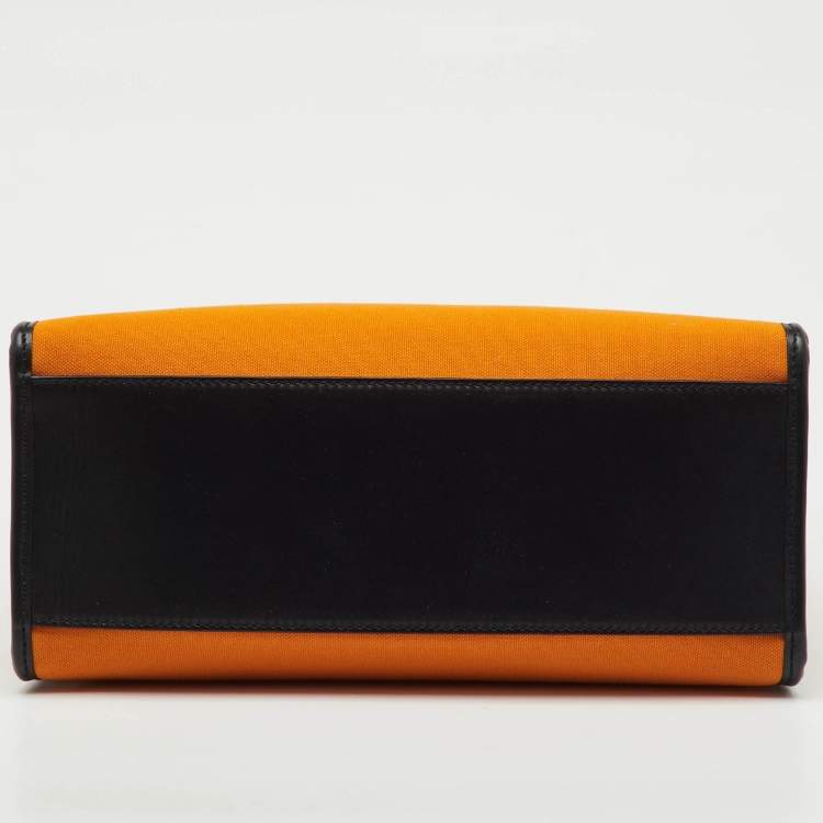 Pre Owned Dolce & Gabbana Orange/Black Canvas and Leather Embroidered Logo Shopper Tote