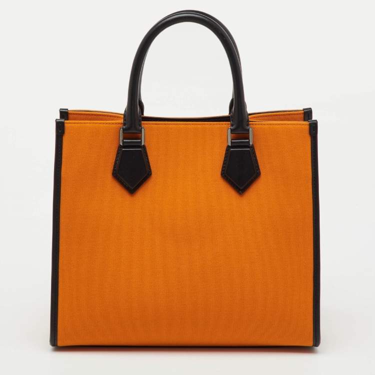 Pre Owned Dolce & Gabbana Orange/Black Canvas and Leather Embroidered Logo Shopper Tote