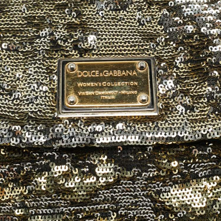 Pre Owned Dolce & Gabbana Gold/Silver Sequin and Leather Miss Charles Shoulder Bag