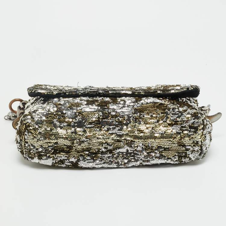 Pre Owned Dolce & Gabbana Gold/Silver Sequin and Leather Miss Charles Shoulder Bag