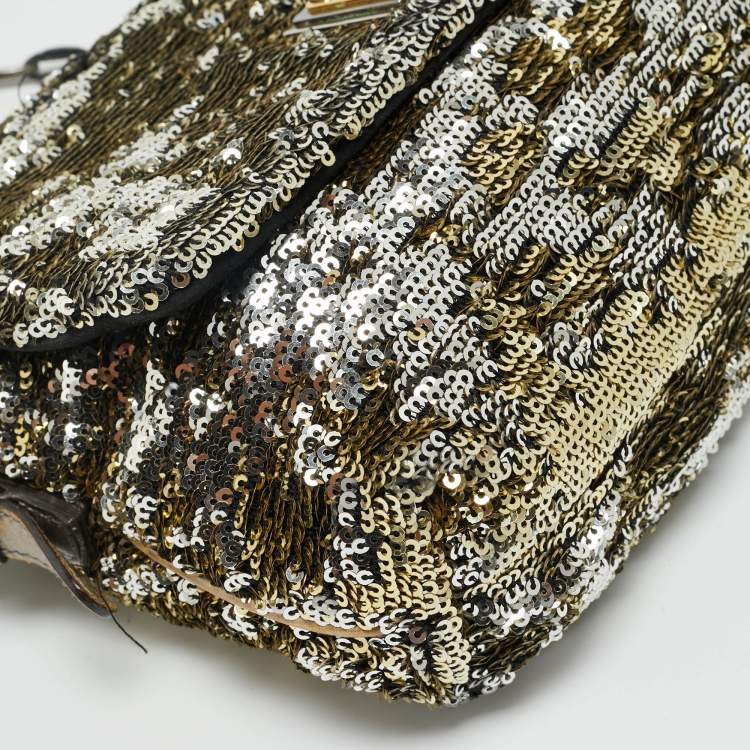 Pre Owned Dolce & Gabbana Gold/Silver Sequin and Leather Miss Charles Shoulder Bag